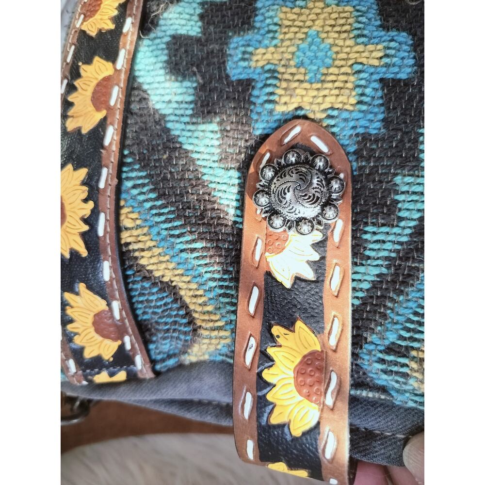 5869) Myra Forest Mist Hand-Tooled Shoulder Bag - Picture 4 of 10
